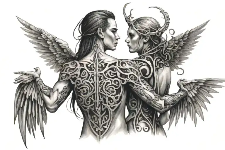 mystic goth cybersigilism upper back and shoulders tattoo design idea