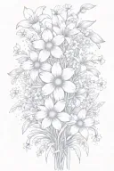 daisies and daffodils bouquet with sprinkling of cherry blossoms, snow drops, violets, filler, stems tattoo design idea