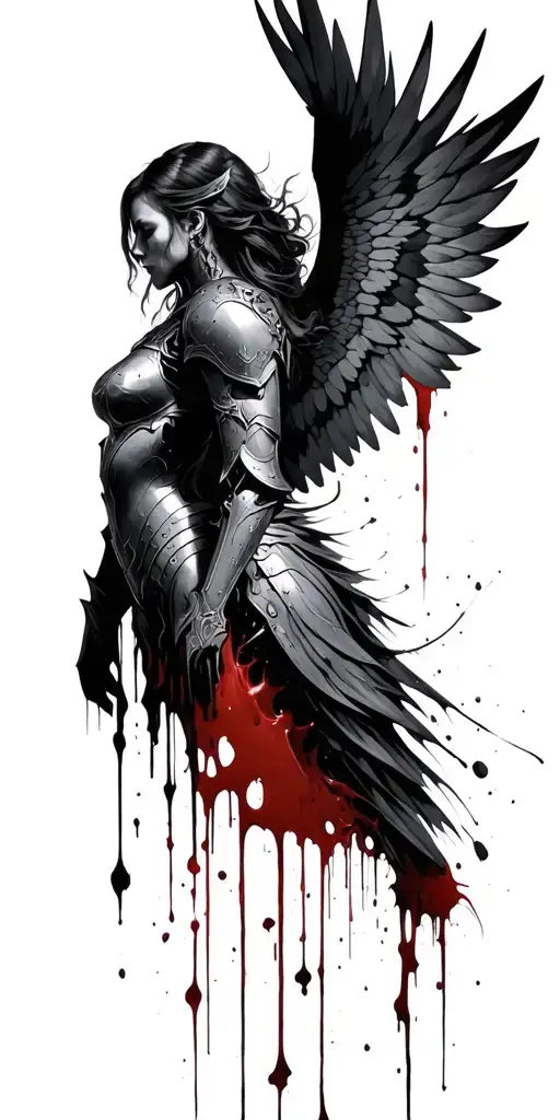 shoulder armor evil blood splatter angelic tattoo design idea