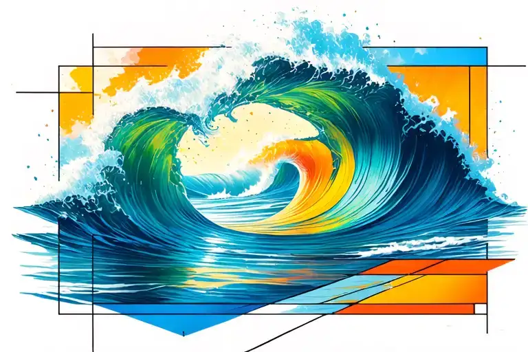 colorful realistic tide framed in a geometric rectangle tattoo design idea