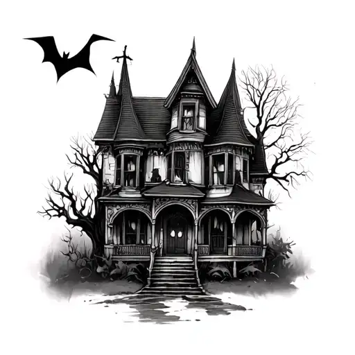 haunted house tattoo design idea