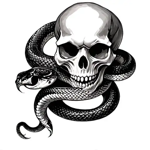 skull and snake creepy tattoo design idea