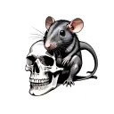 rat sitting on a king's skull tattoo design idea
