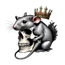 rat sitting on a king's skull tattoo design idea