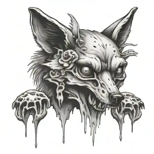 coyote skull with mushrooms coming out of eye socket tattoo design idea