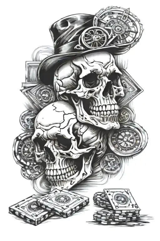 gambling and skull and arm sleave tattoo design idea