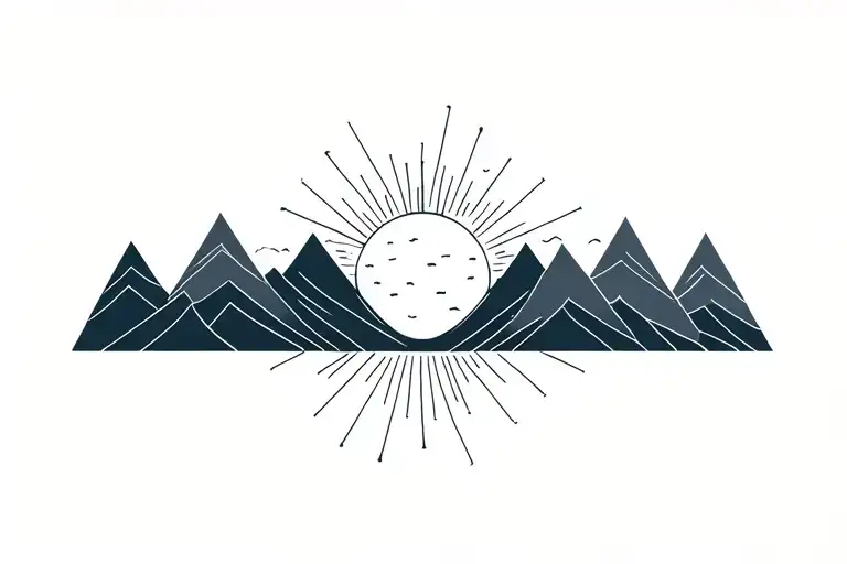 Forest and mountains turning three suns tattoo design idea