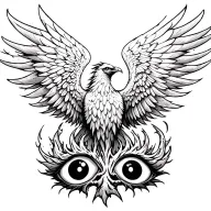 burning wing of a phoenix rising from the ashes symbolizing rebirth, sharingan eyes tattoo design idea