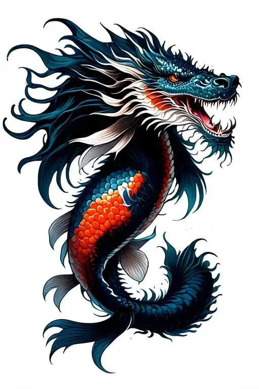 japanese dragon meets koi fish fine line realism forearm tattoo tattoo design idea