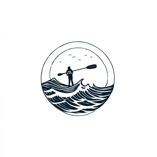 paddle board and waves tattoo design idea