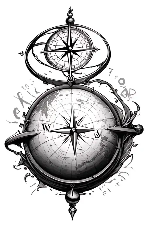 compass and globe tattoo design idea