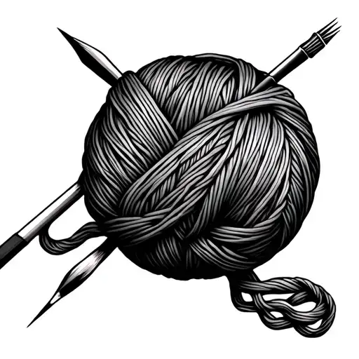 ball of wool and crochet needle intertwined tattoo design idea
