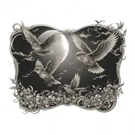 two small birds flying towards a sun, with wispy wind or nature elements throughout tattoo design idea