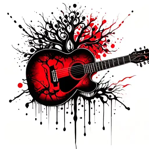 Create a tree of life in the shape of an acoustic guitar tattoo design idea