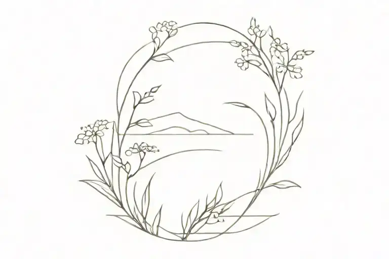 river with wildflowers growing tattoo design idea