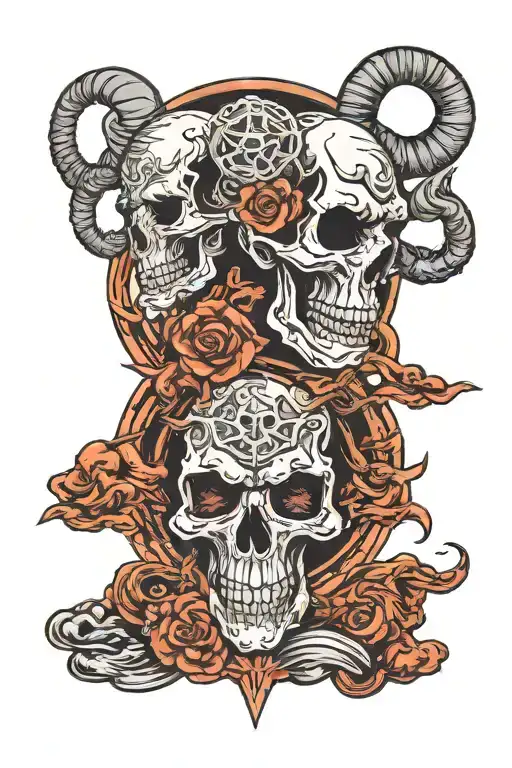skulls clouds with Capricorn zodiac signs intertwined tattoo design idea