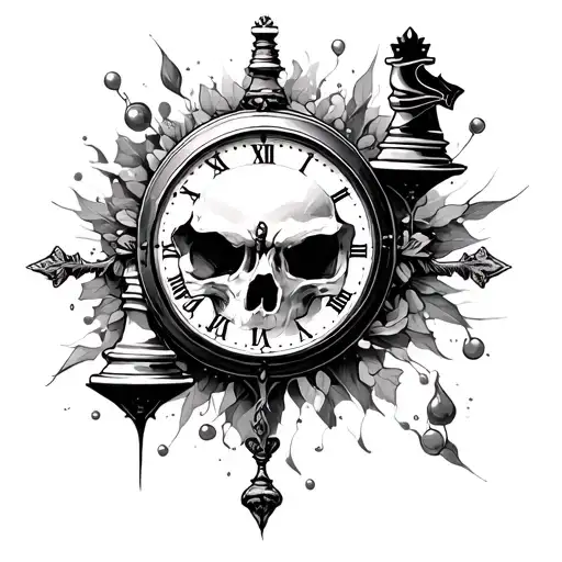 chess piece death clock tattoo design idea