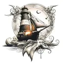 wind rose boat lighthouse that illuminates tattoo design idea