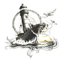 wind rose boat lighthouse that illuminates tattoo design idea