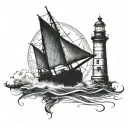 wind rose boat lighthouse that illuminates tattoo design idea