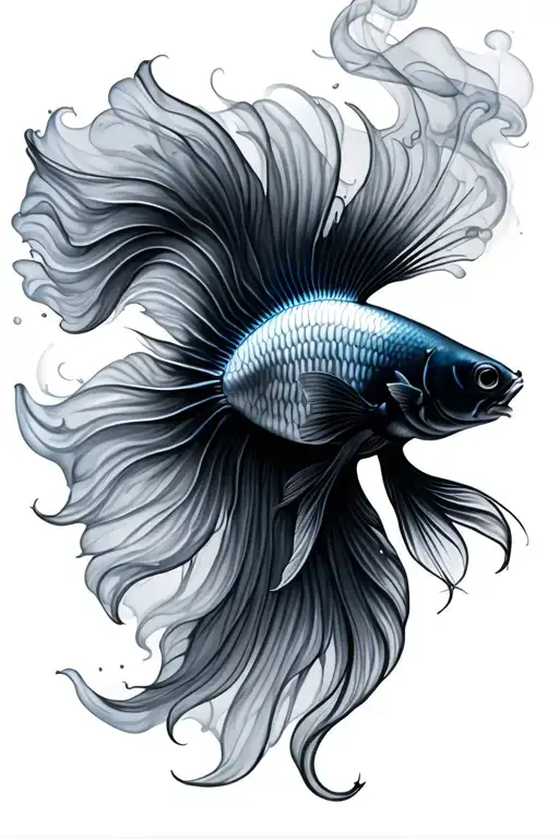 betta fish with swirling smoke tattoo design idea