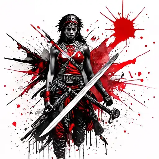 Valkyrie and african soldier holding sword tattoo design idea