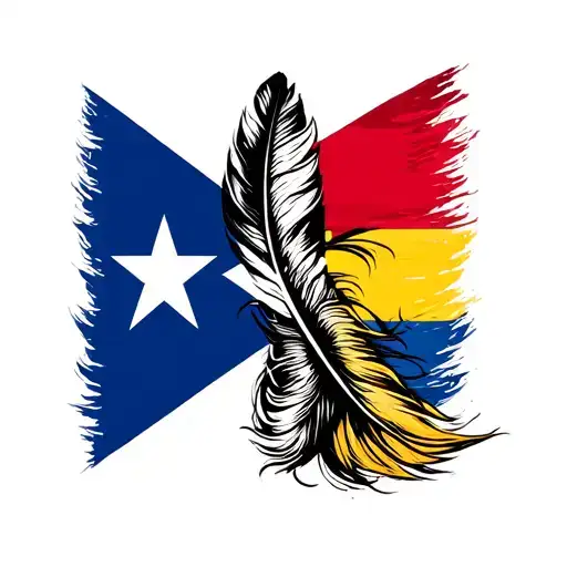 puerto Rican flag feather with Taino coqui and Colombian flag feather with coffee tattoo design idea
