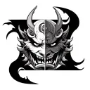 oni mask split full moon background  tattoo design idea