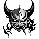 oni mask split full moon background  tattoo design idea