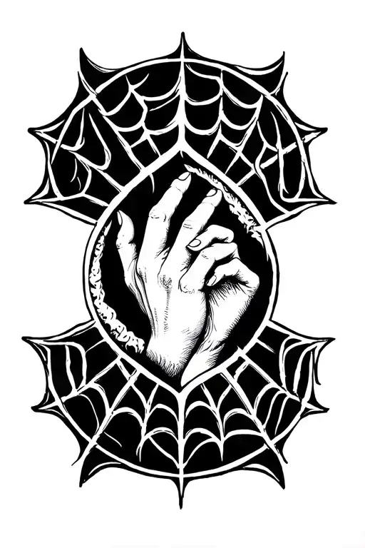 baby hand, intertwined with "Web of Wyrd" symbol, intricate and detailed, minimalist, forearm tattoo design tattoo design idea