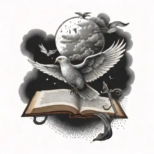 religious with clouds and birds and Bible verse  tattoo design idea
