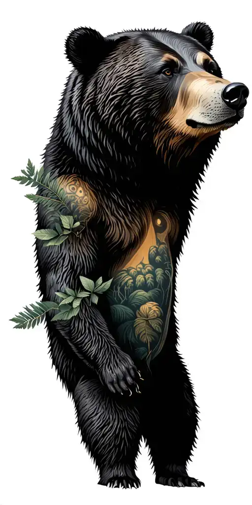 bear in a forest scene with a hidden tattoo design idea
