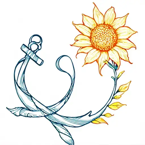 sun, anchor, flower, ribbon, semicolon tattoo design idea