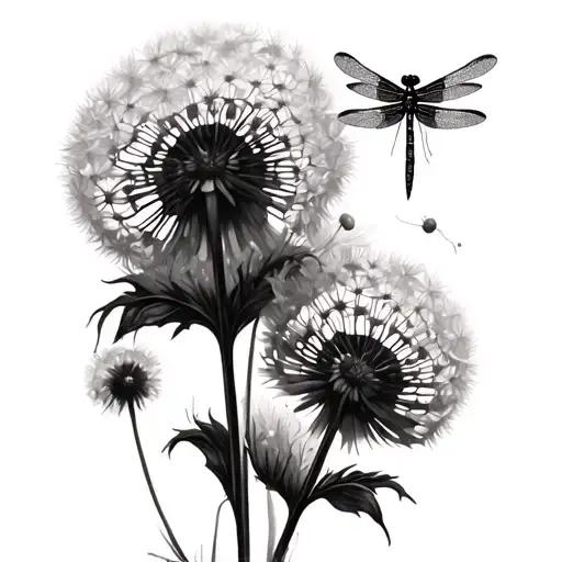 blowing dandelions  and dragonfly's  tattoo design idea