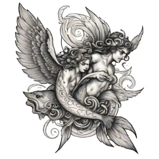 Eros and agape and pisces tattoo design idea