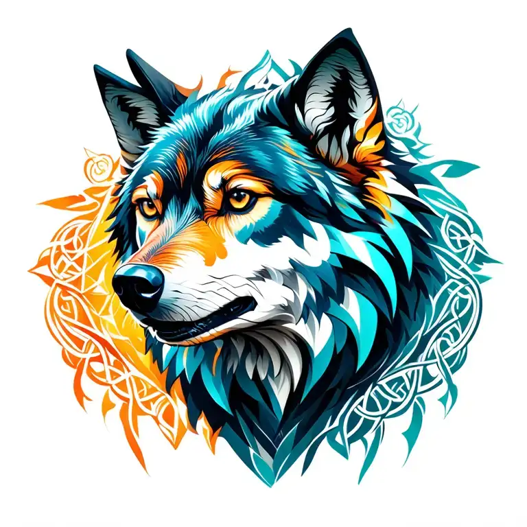 Celtic Nordic geometric wolf tattoo design idea