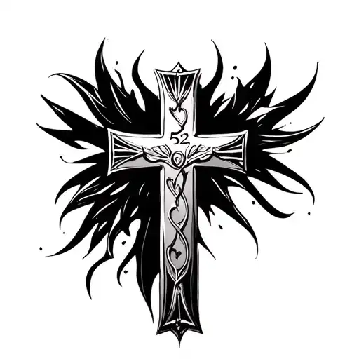 Cross with birthday 5/23/2007 under it in roman numerals tattoo design idea