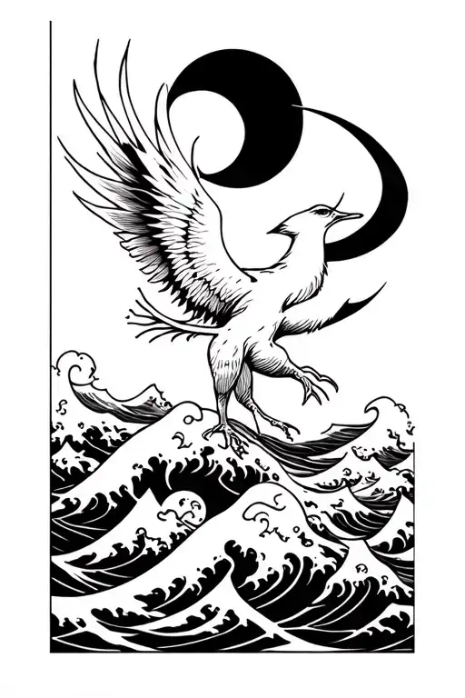 pheonix and compas neptun waves tattoo design idea