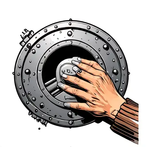 bank vault hand tattoo design idea