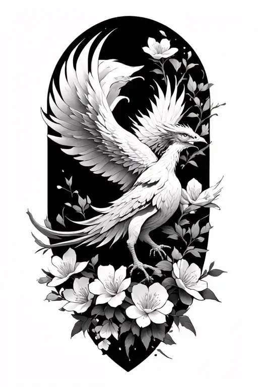 Phoenix rising and cherry blossoms tattoo design idea