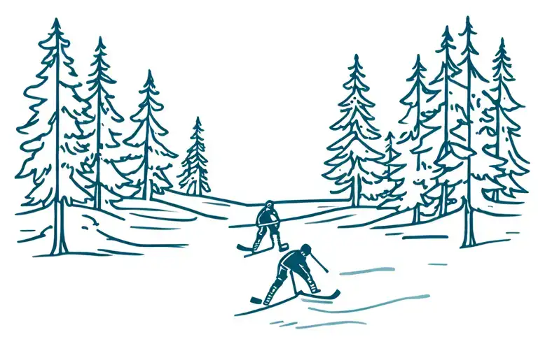 outdoor ice hockey with trees tattoo design idea