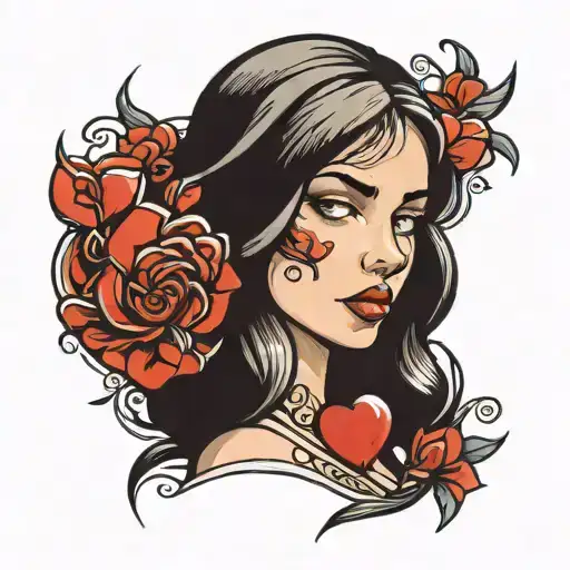 girl face with heart tattoo design idea