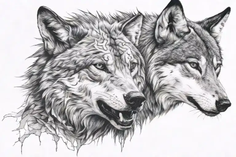The combination of nouns: Samyar Sima in the face of the wolf who is crying eternally, the face of the wolf is very sad tattoo design idea