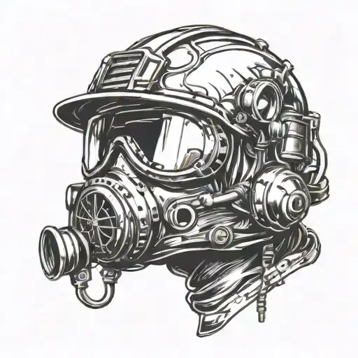 Incorporate a diver's helmet and firefighter's helmet merging together symbolizing your transition tattoo design idea