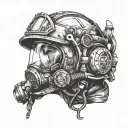 Incorporate a diver's helmet and firefighter's helmet merging together symbolizing your transition tattoo design idea