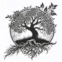 tree of life half dead half alive with roots tattoo tattoo design idea