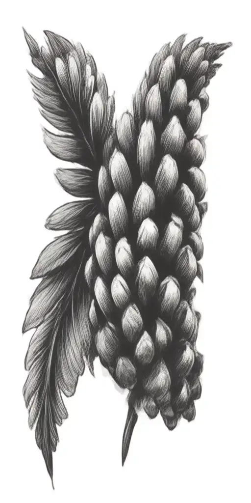 pine cone incorporated in a dotwork tattoo design idea