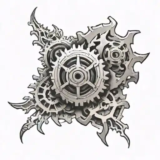 gear ripping through skin cut open tattoo design idea