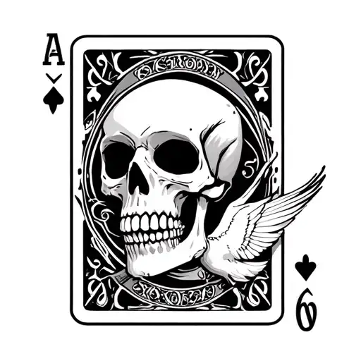 skeleton, stars, deck of cards, dove tattoo design idea