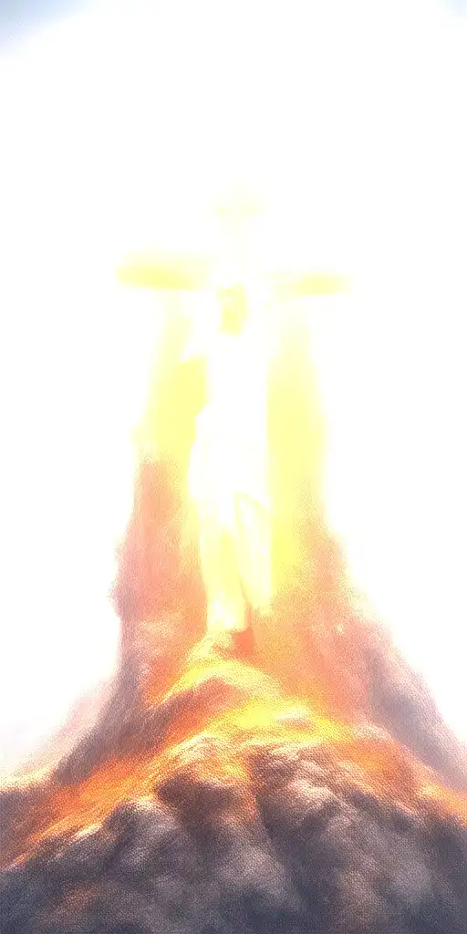 christian cross summit of a mountain landscape ray of sunshine, hyper realistic portrait of Jesus Christ,  tattoo design idea